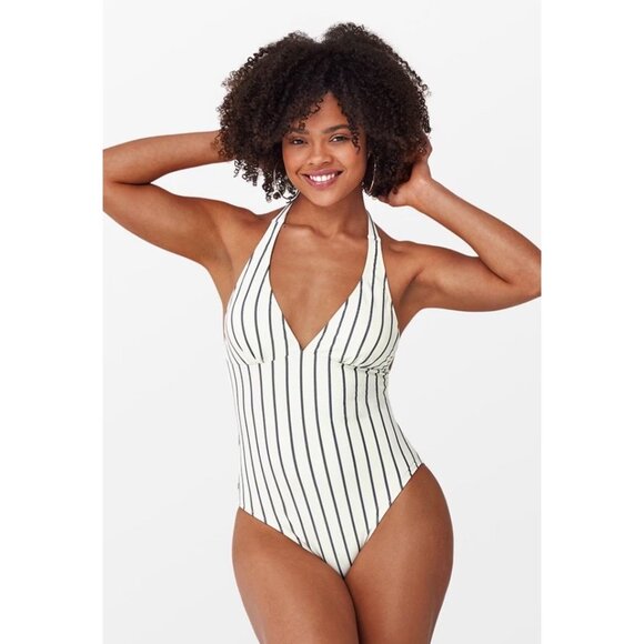 Cupshe Other - NWT Cupshe Swimsuit XXL / 2XL One Piece Alice Stripe Halter Cream Gray Padded